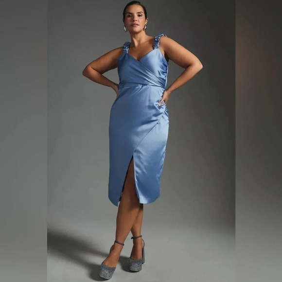 Anthropologie Sky Periwinkle Ruched Sweetheart Cocktail Midi Dress Plus Size 3X - Picture 4 of 7
